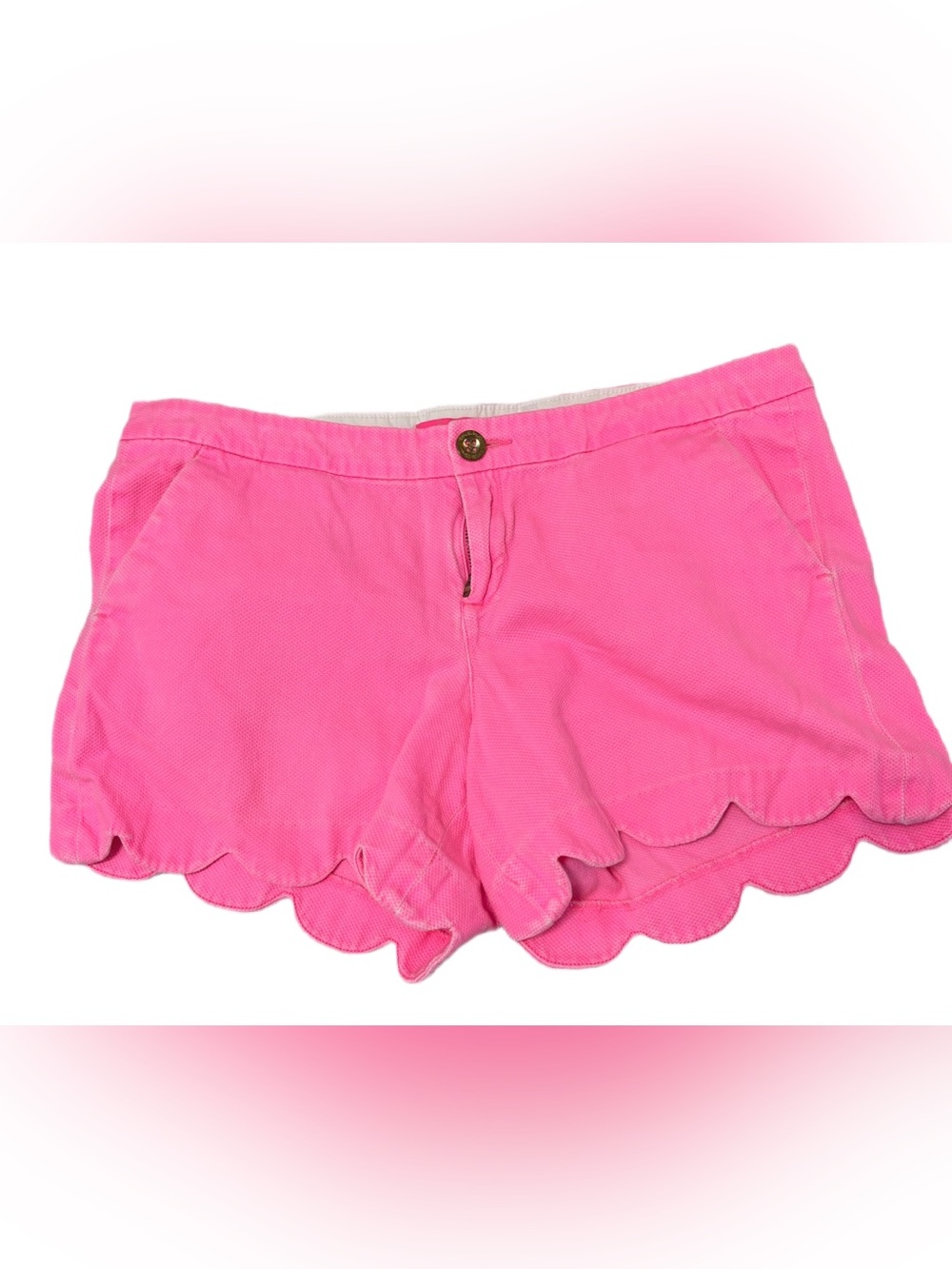 LILLY PULITZER Hot Neon Pink Cotton Textured Shorts with Scalloped Hem Size 12